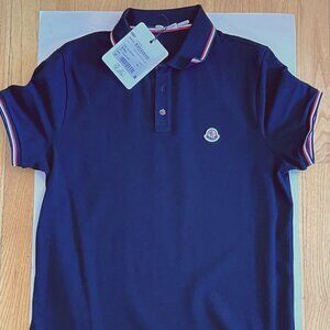 MONCLER 100% AUTHENTIC MEN'S LOGO PATCH BLACK POLO SHIRT SIZE: LARGE SLIM FIT